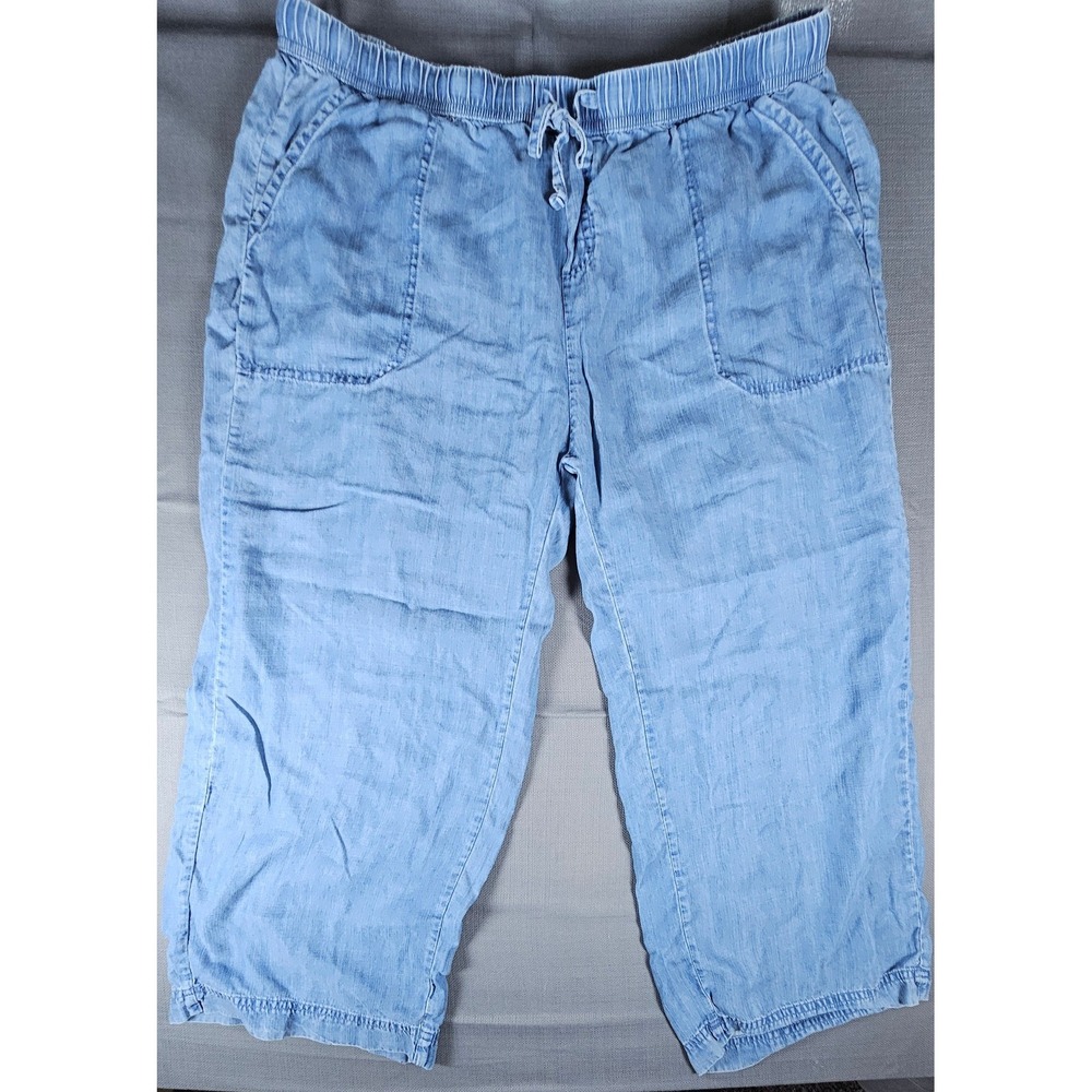 Splendid Lyocell Wide Leg Crop Pants Blue Drawstring Waist XL 1767950